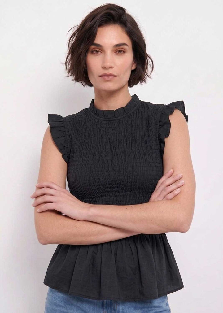 Alana Black Shirred Top