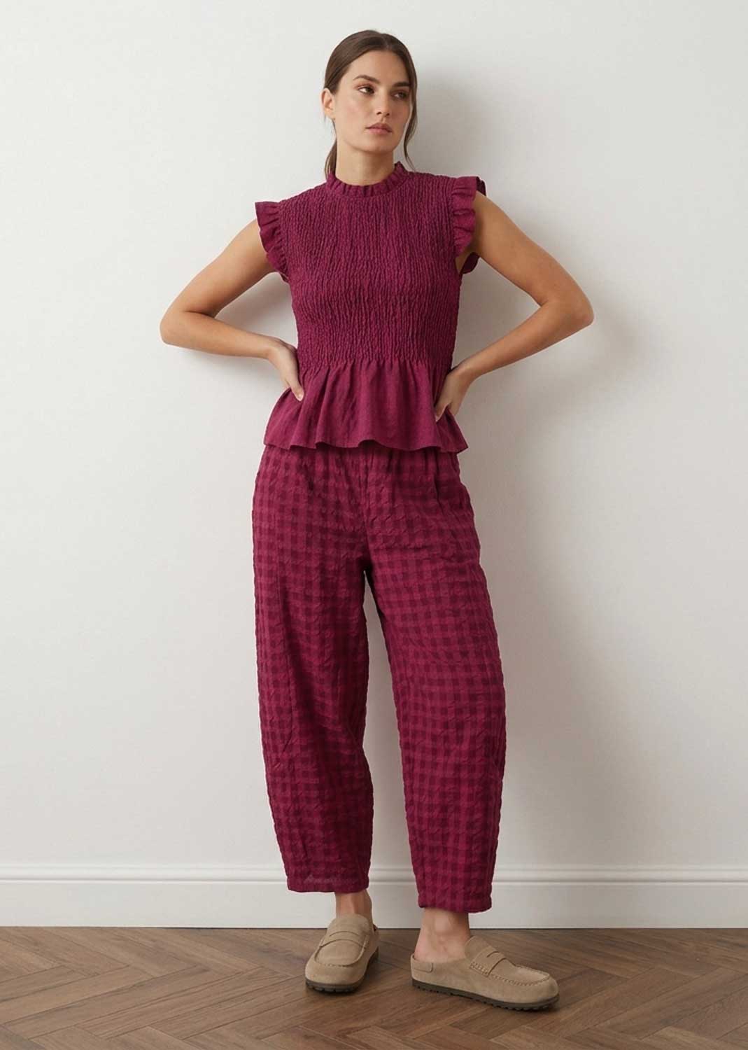 Alana Plum Shirred Top