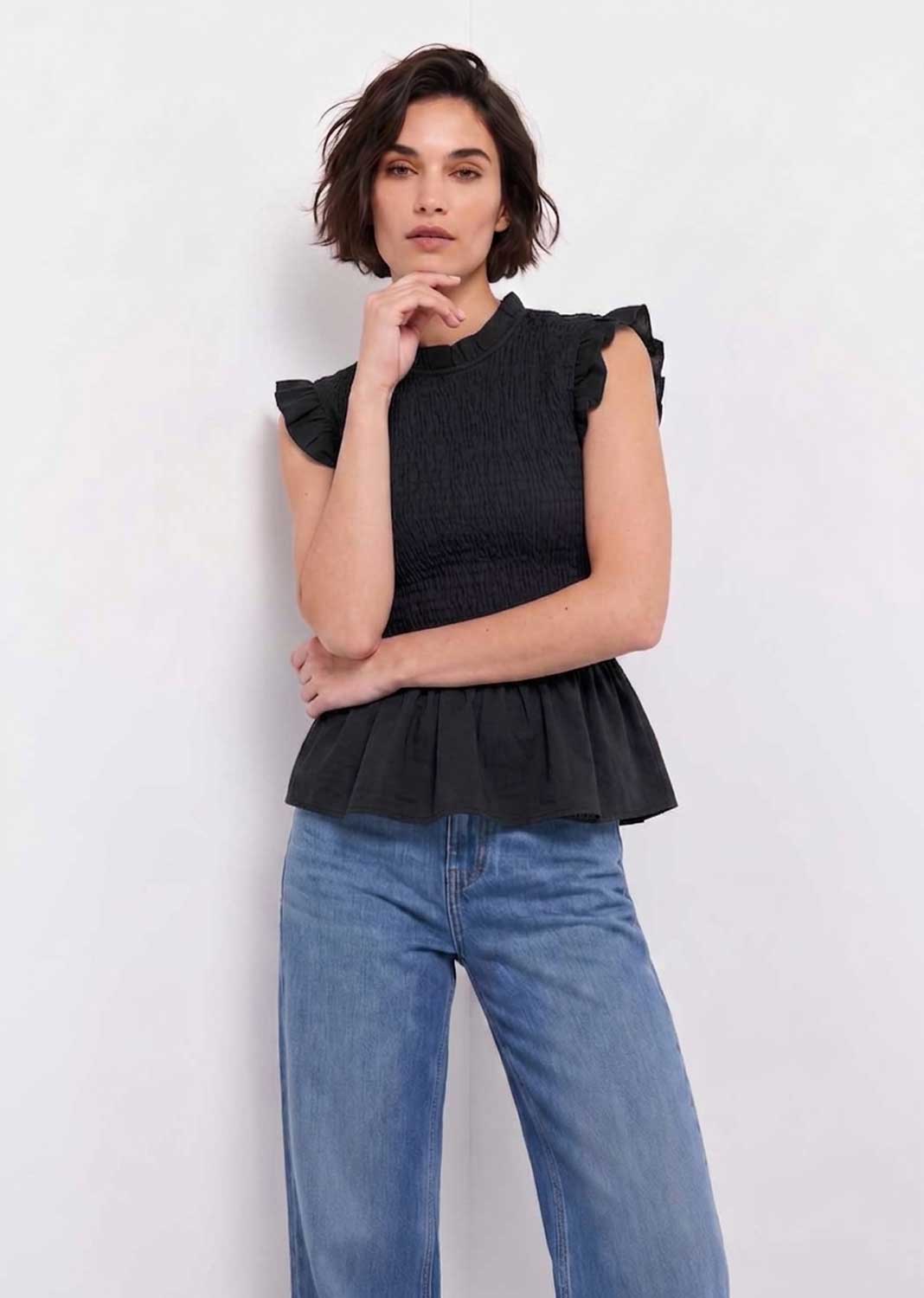 Alana Black Shirred Top