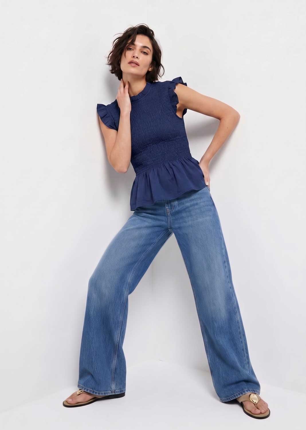 Alana Navy Shirred Top