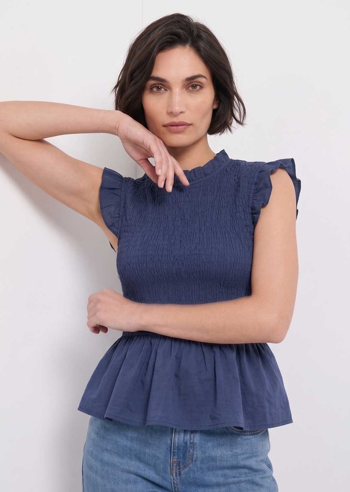 Alana Navy Shirred Top