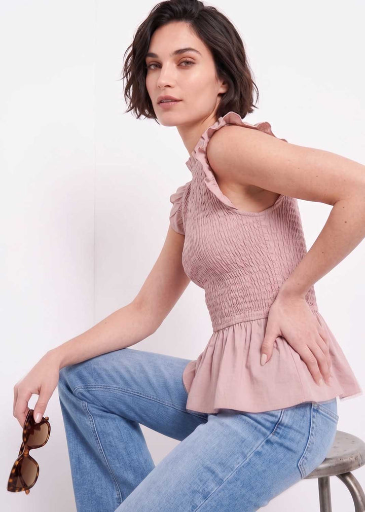 shirred pink top