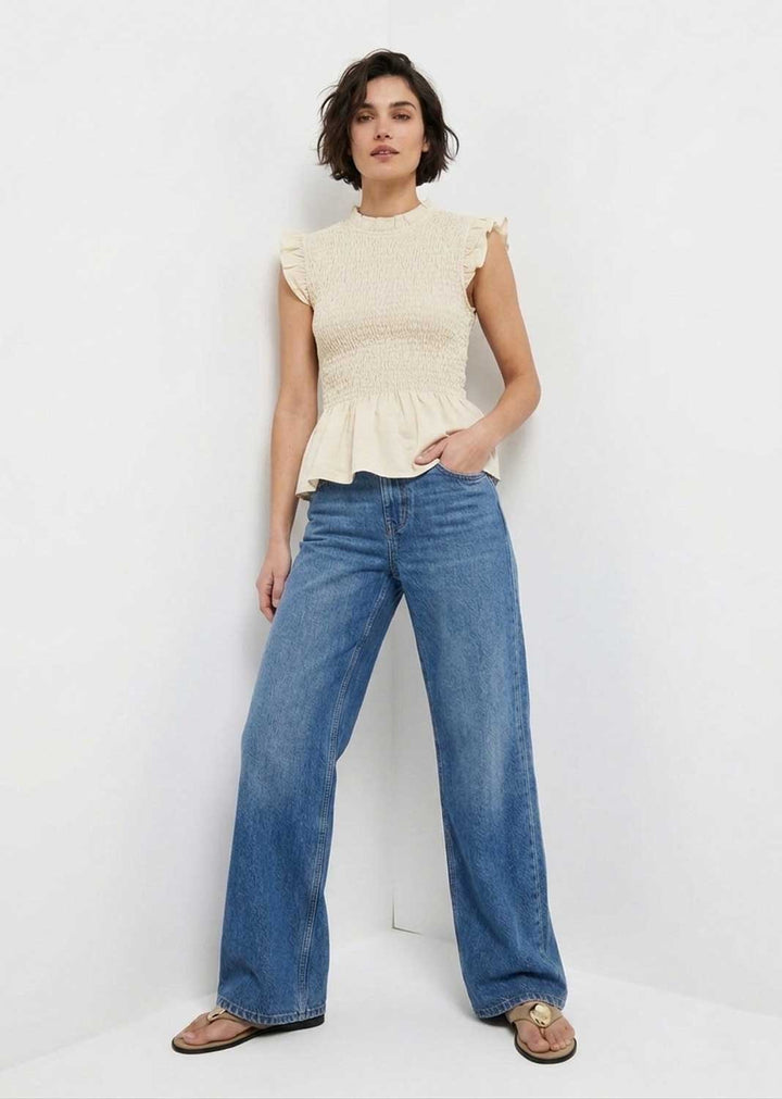 Alana Cream Shirred Top