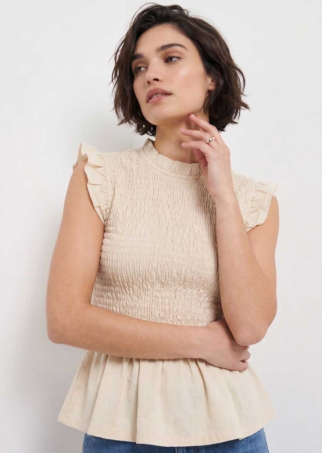 Alana Cream Shirred Top
