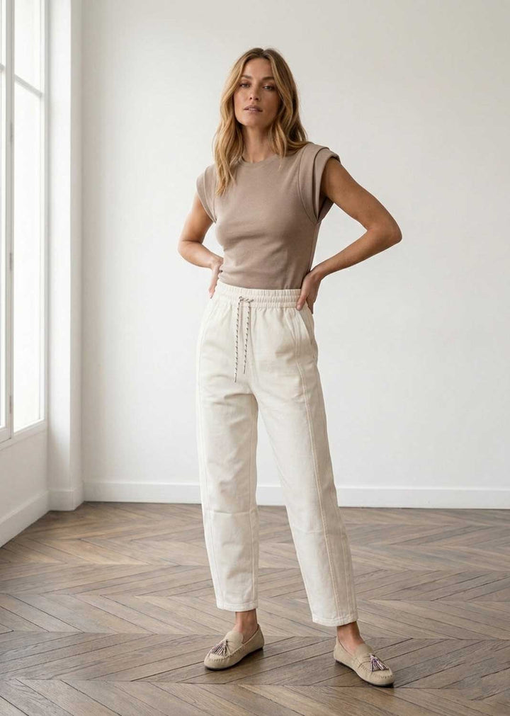 Amelia Taupe Extended Shoulder Tshirt