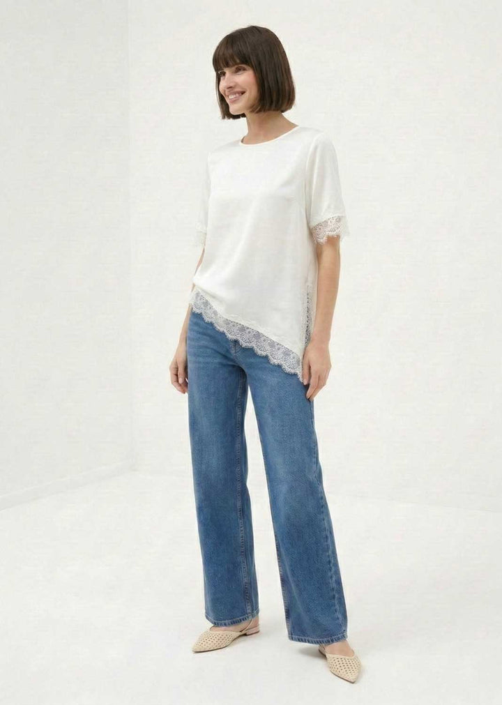 Amalia Silky Lace Asymmetric Top White