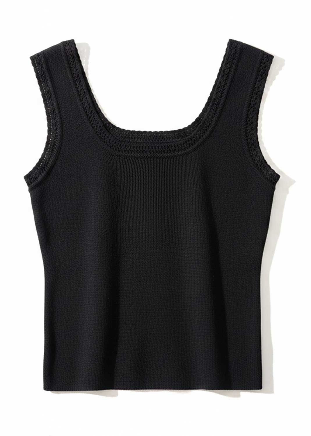 Annabelle Pointed Ribbed Vest Black