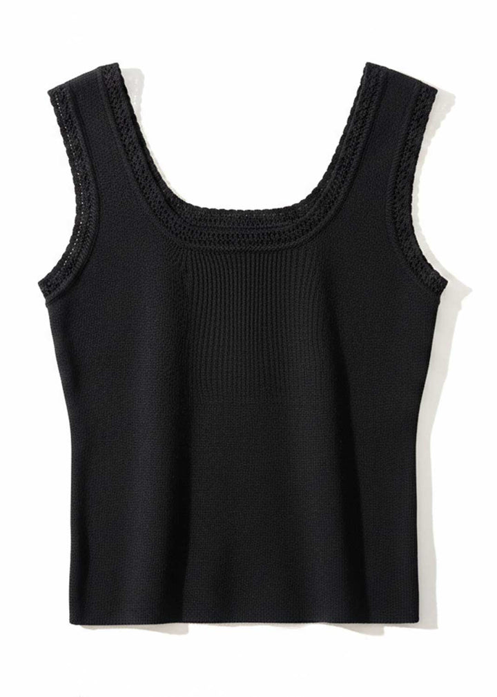 Annabelle Pointed Ribbed Vest Black