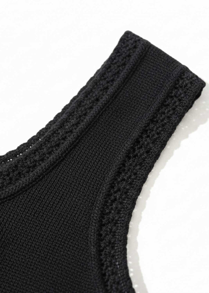 Annabelle Pointed Ribbed Vest Black
