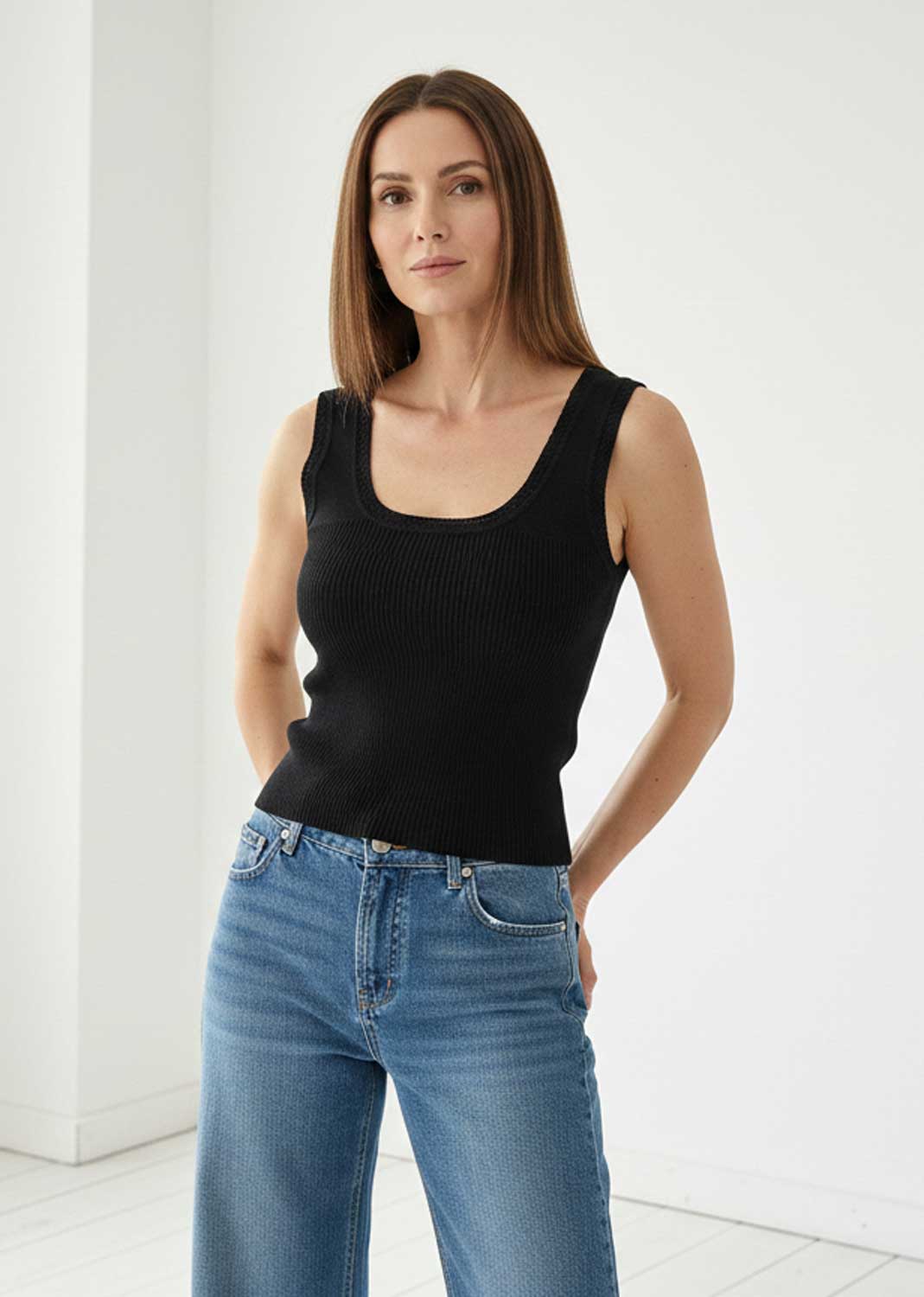 rib knitted vest black 