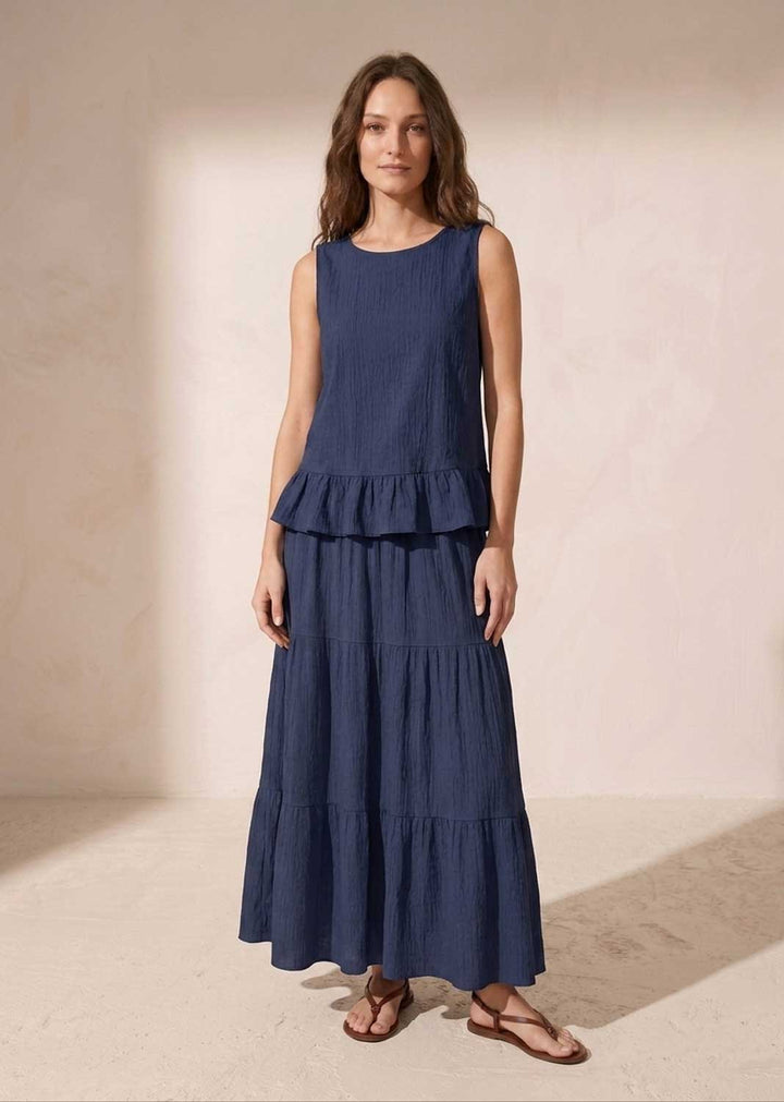 Arden Navy Tiered Maxi Skirt