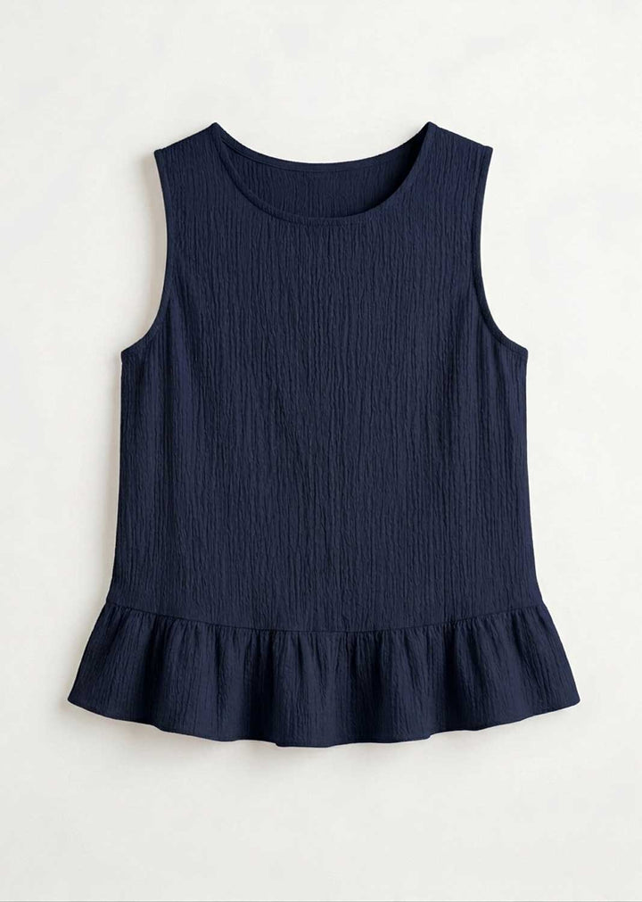 Arden Navy Button Back Swing Top