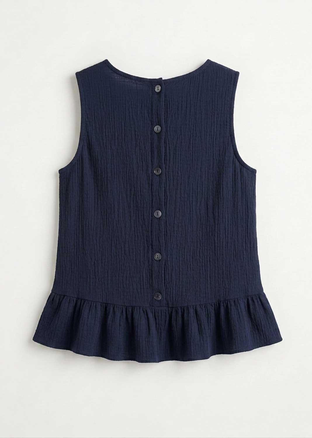 Arden Navy Button Back Swing Top