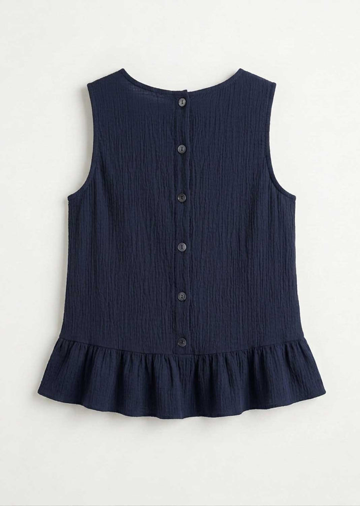 Arden Navy Button Back Swing Top