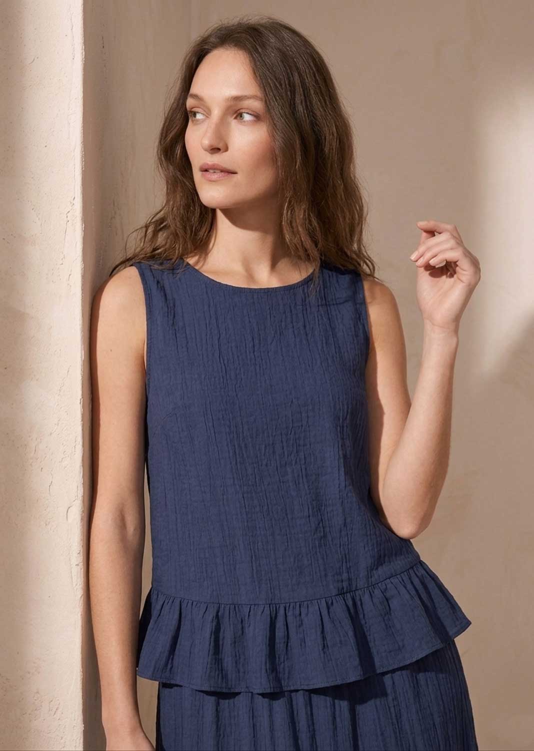 Arden Navy Button Back Swing Top