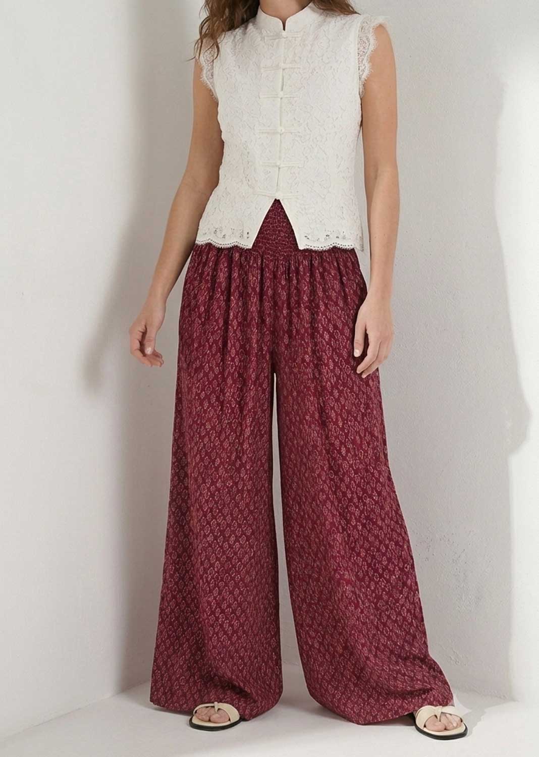 leaf print palazzo pants 