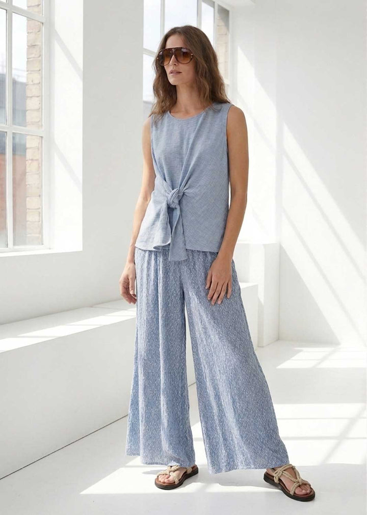 Arianne Denim Blue Leaf Palazzo Pants
