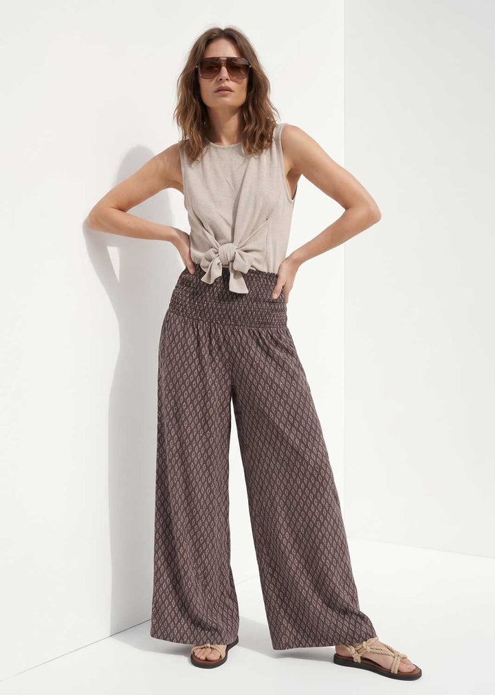 Brown Leaf Print wide leg Palazzo Pants for women