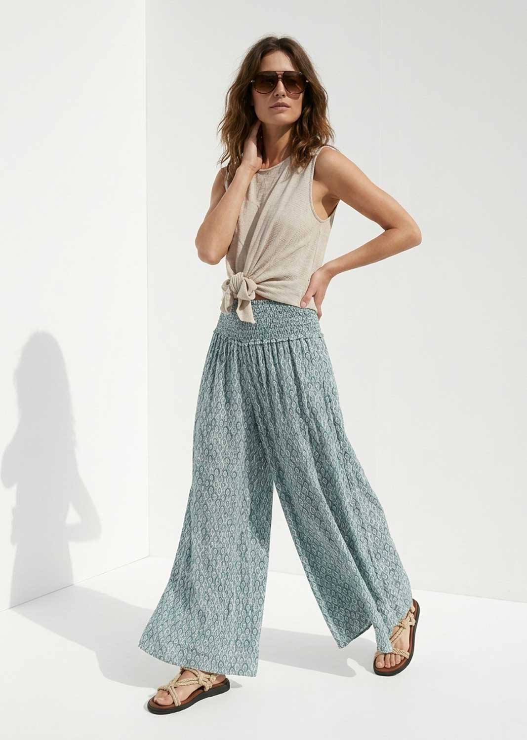 Arianne Sage Green Leaf Palazzo Pants