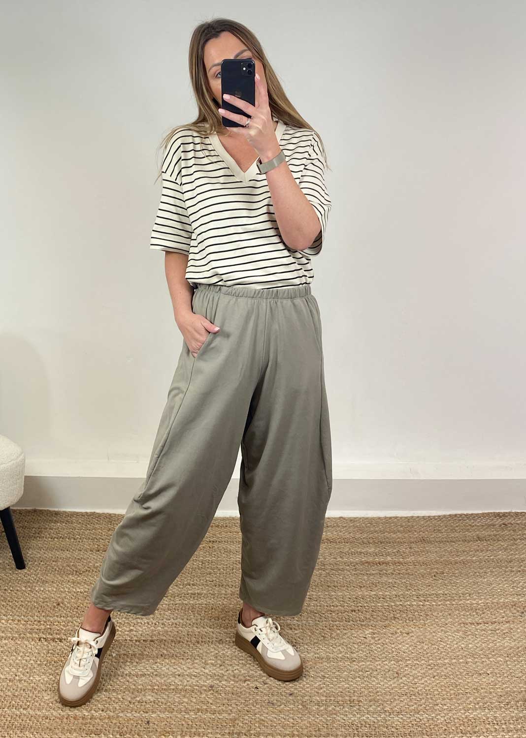 Aspen Jersey Barrel Pants Taupe