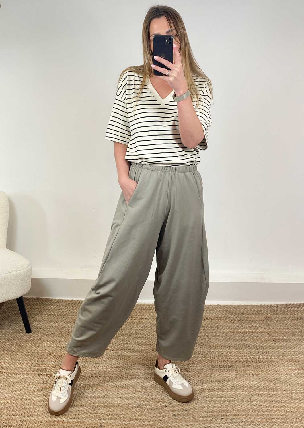 Aspen Jersey Barrel Pants Taupe