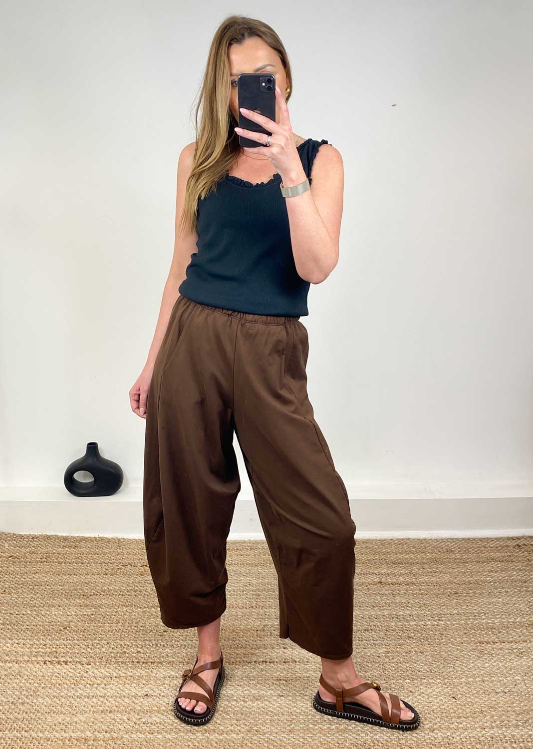 Aspen Jersey Barrel Pants Brown