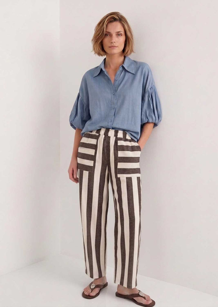 brown stripe linen pants 