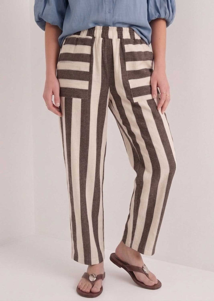 Brown and Ivory stripe Barrel Pants Cotton