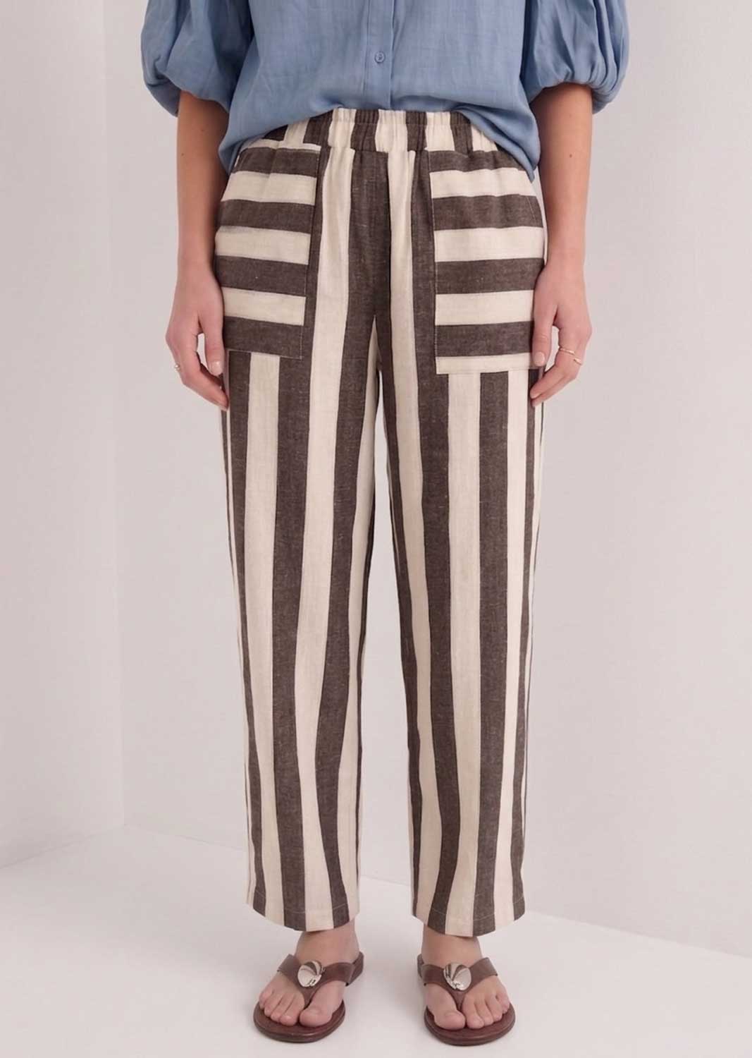 Athena Brown and Cream Stripe Barrel Pants