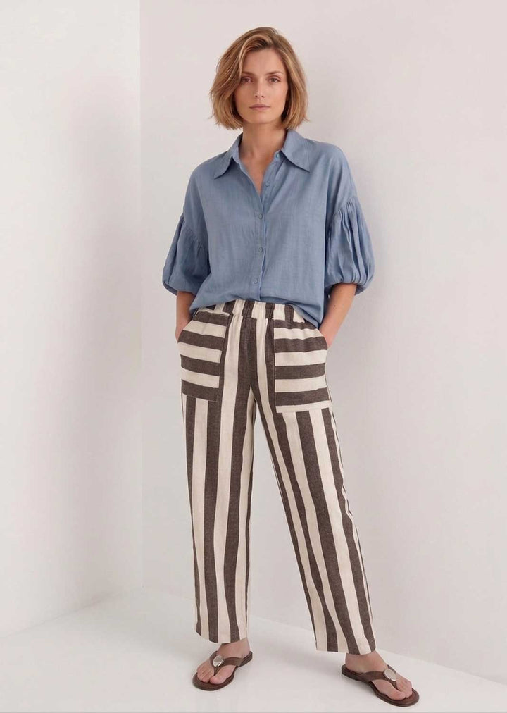 Athena Brown and Cream Stripe Barrel Pants