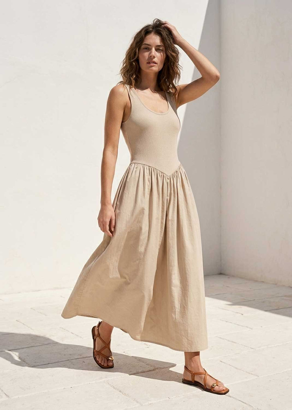 Cream Drop Waist Maxi Dress
