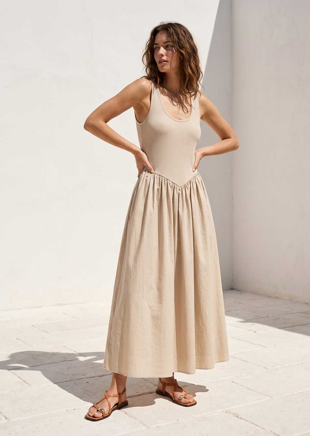 Audrey Cream Drop Waist Maxi Dress
