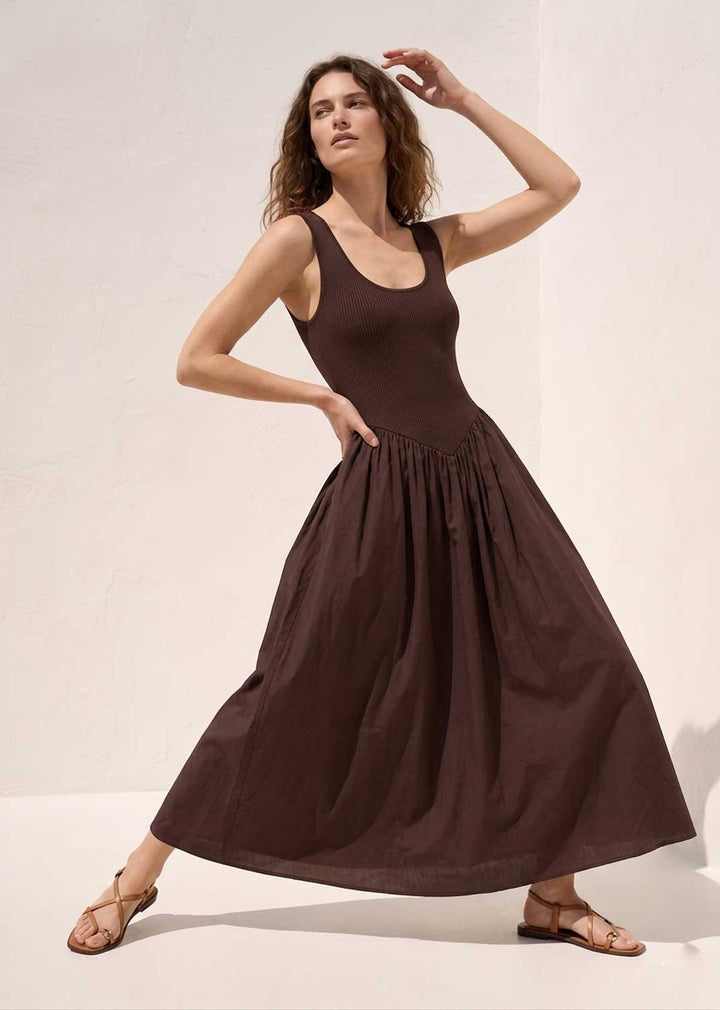 Audrey Brown Drop Waist Maxi Dress