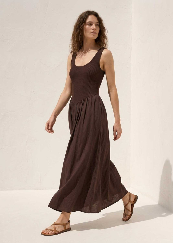 Audrey Brown Drop Waist Maxi Dress