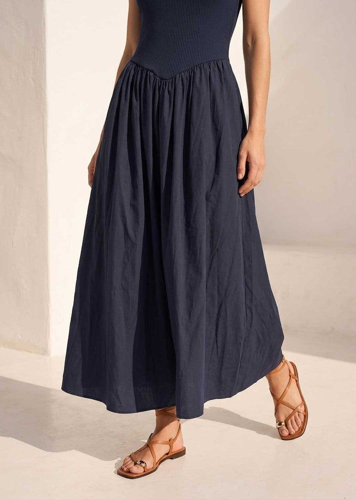 Audrey Navy Drop Waist Maxi Dress