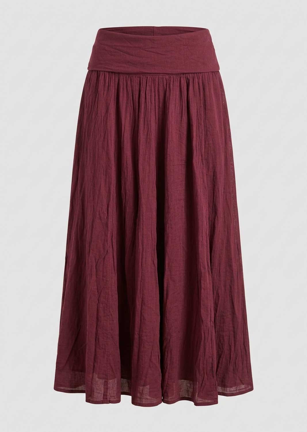burgundy fold over waist maxi skirt