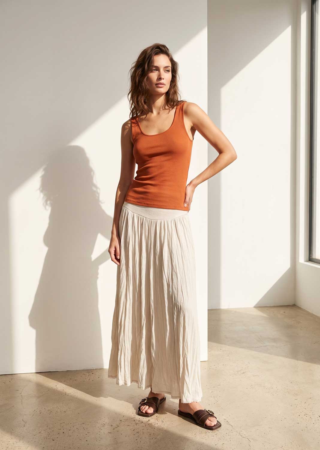 Aura Cream Foldover Maxi Skirt