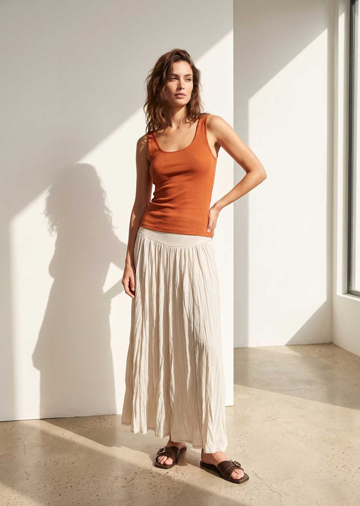 Aura Cream Foldover Maxi Skirt