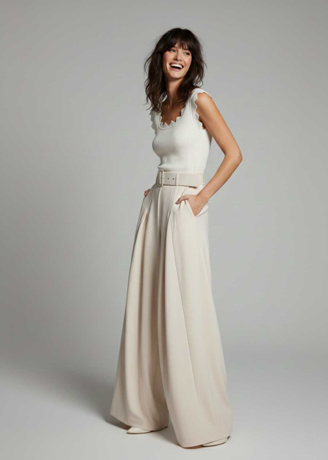 Aurelia Wide Leg Palazzo Pants Cream