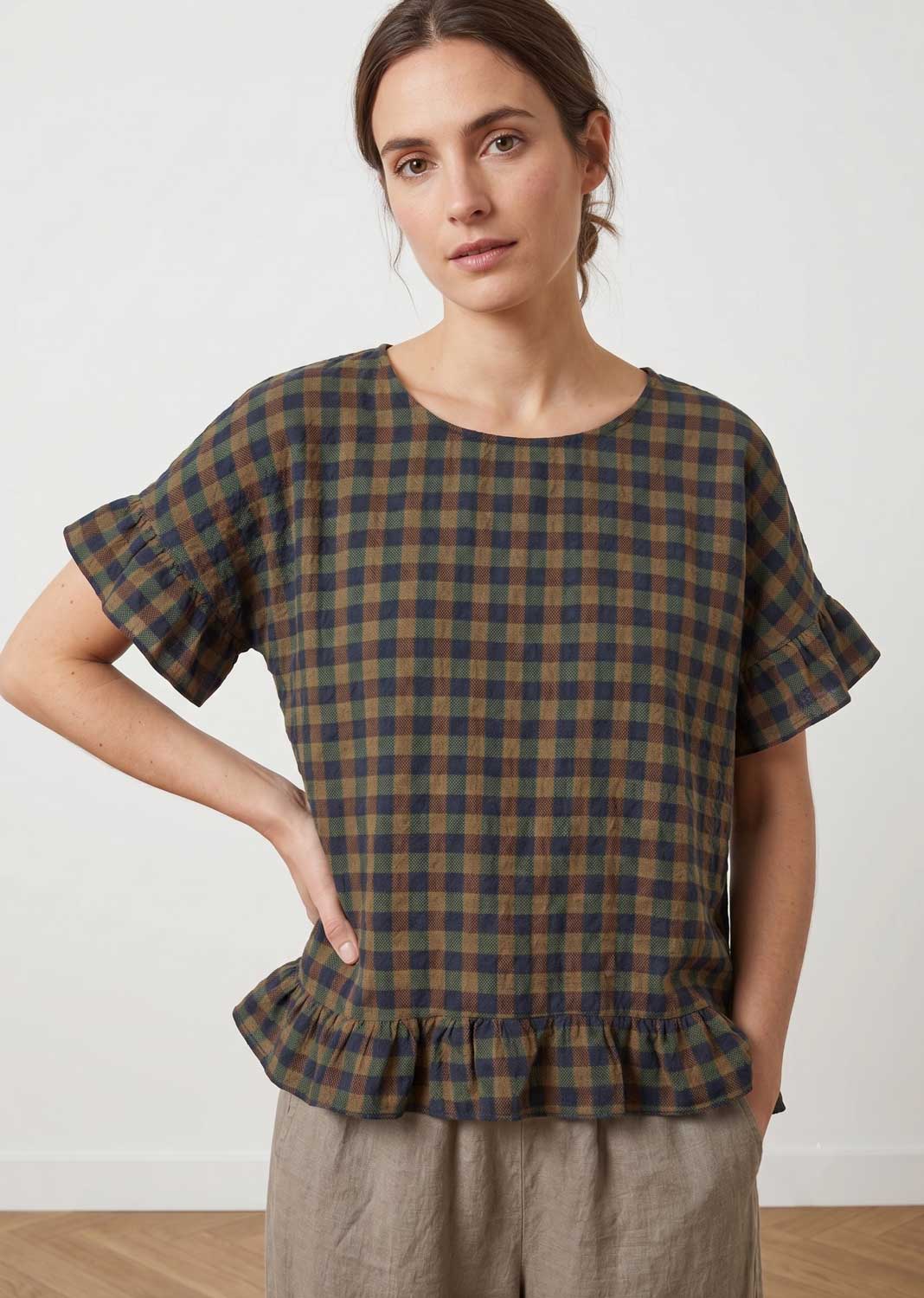Beaumont Khaki Checked Top