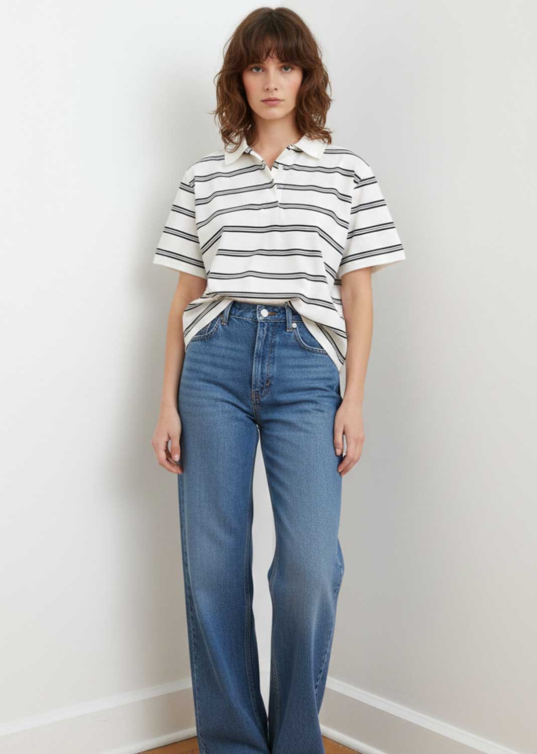 Bobbie Stripe Polo Tshirt White Black