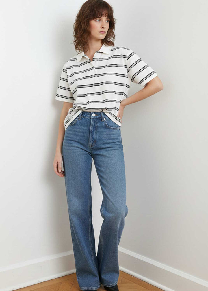 Bobbie White and Black Stripe Polo Tshirt