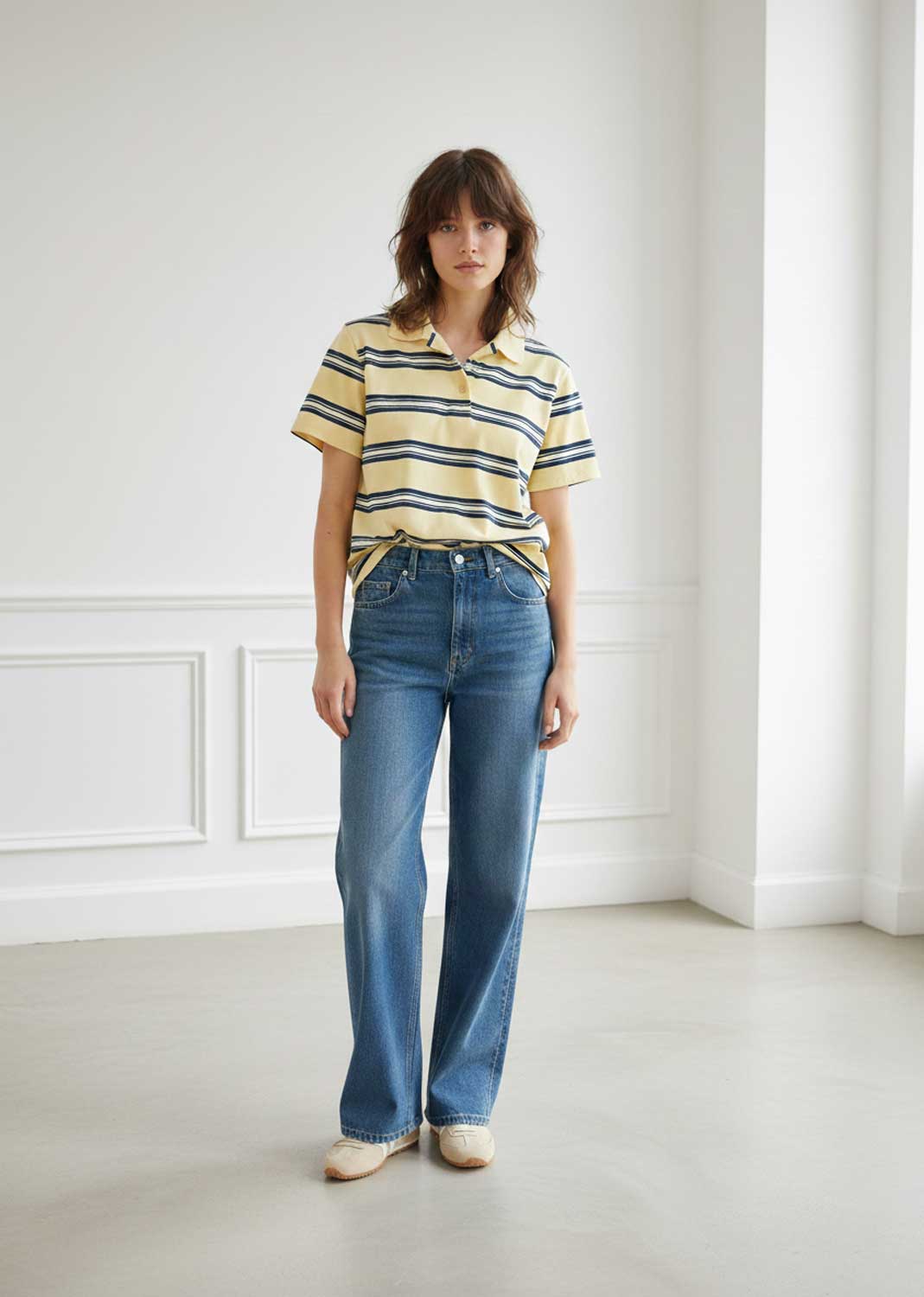Bobbie Lemon and Navy Stripe Polo Tshirt