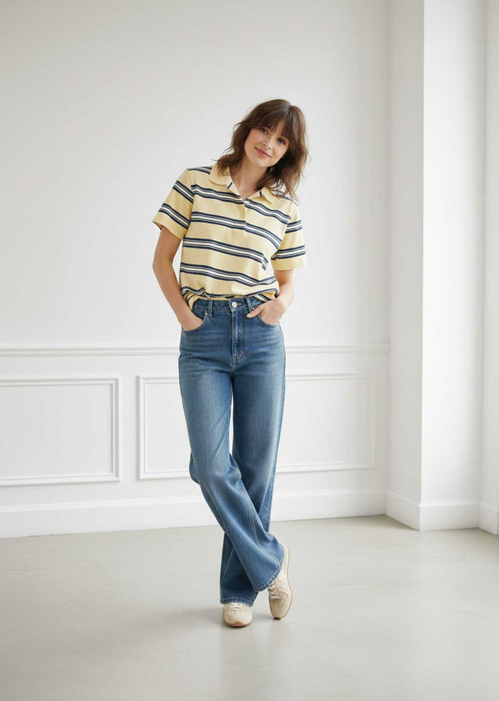 Bobbie Lemon and Navy Stripe Polo Tshirt