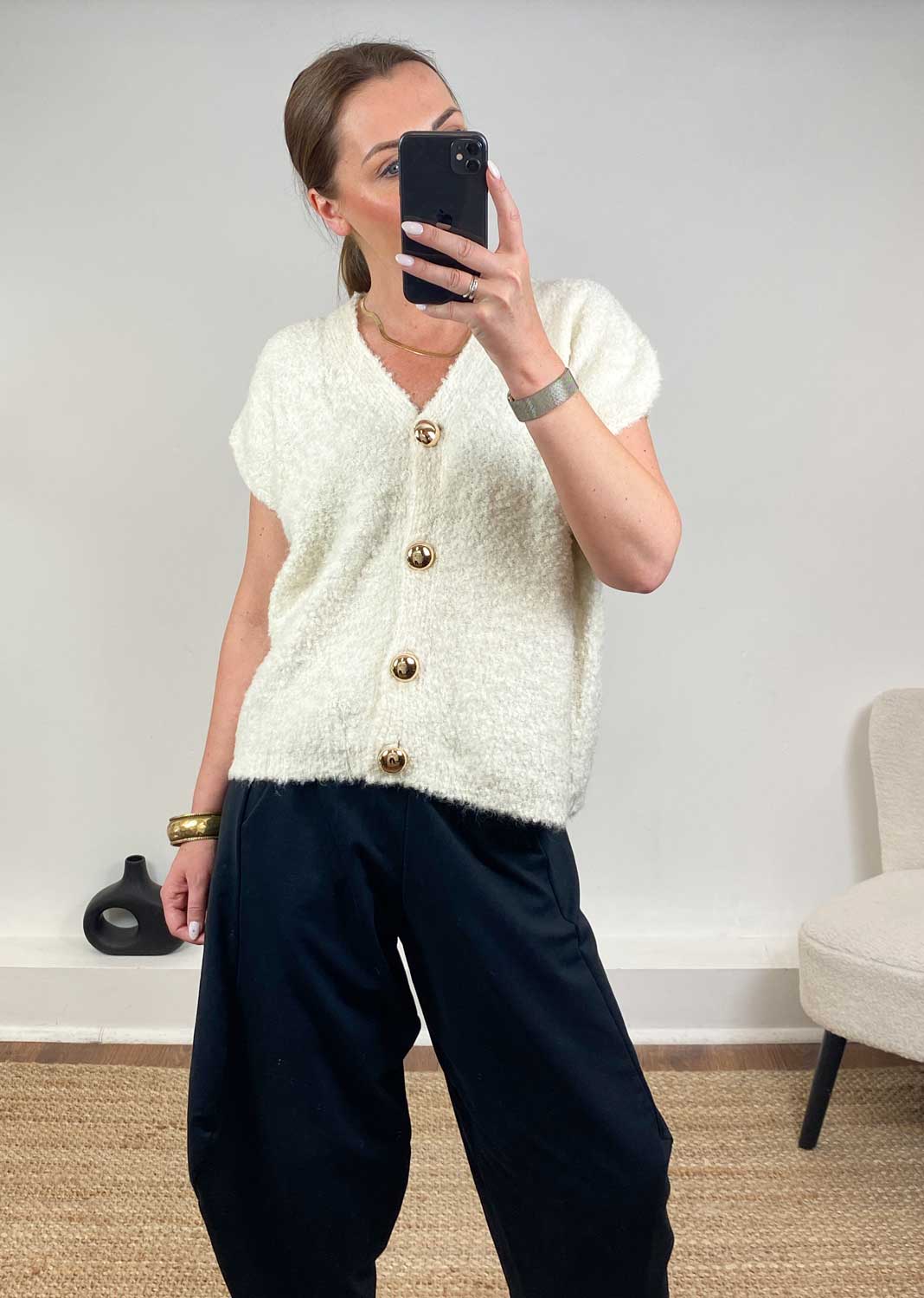Brigi Cream Sleeveless Cardigan