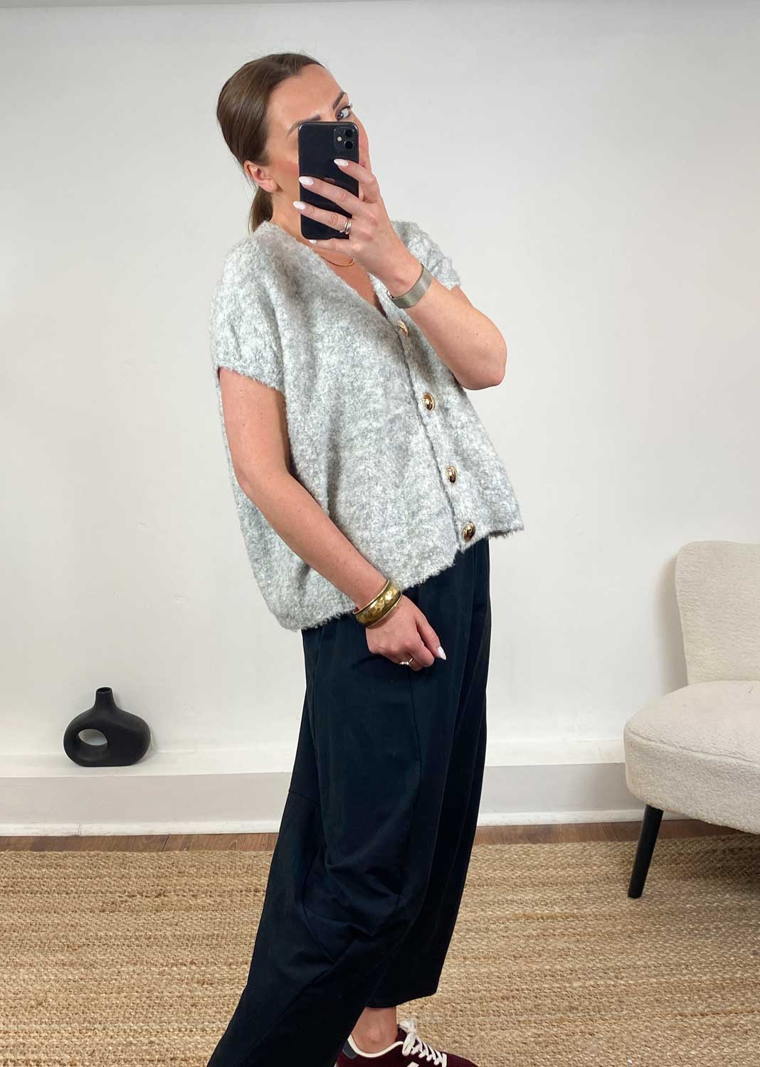 Brigi Grey Sleeveless Cardigan