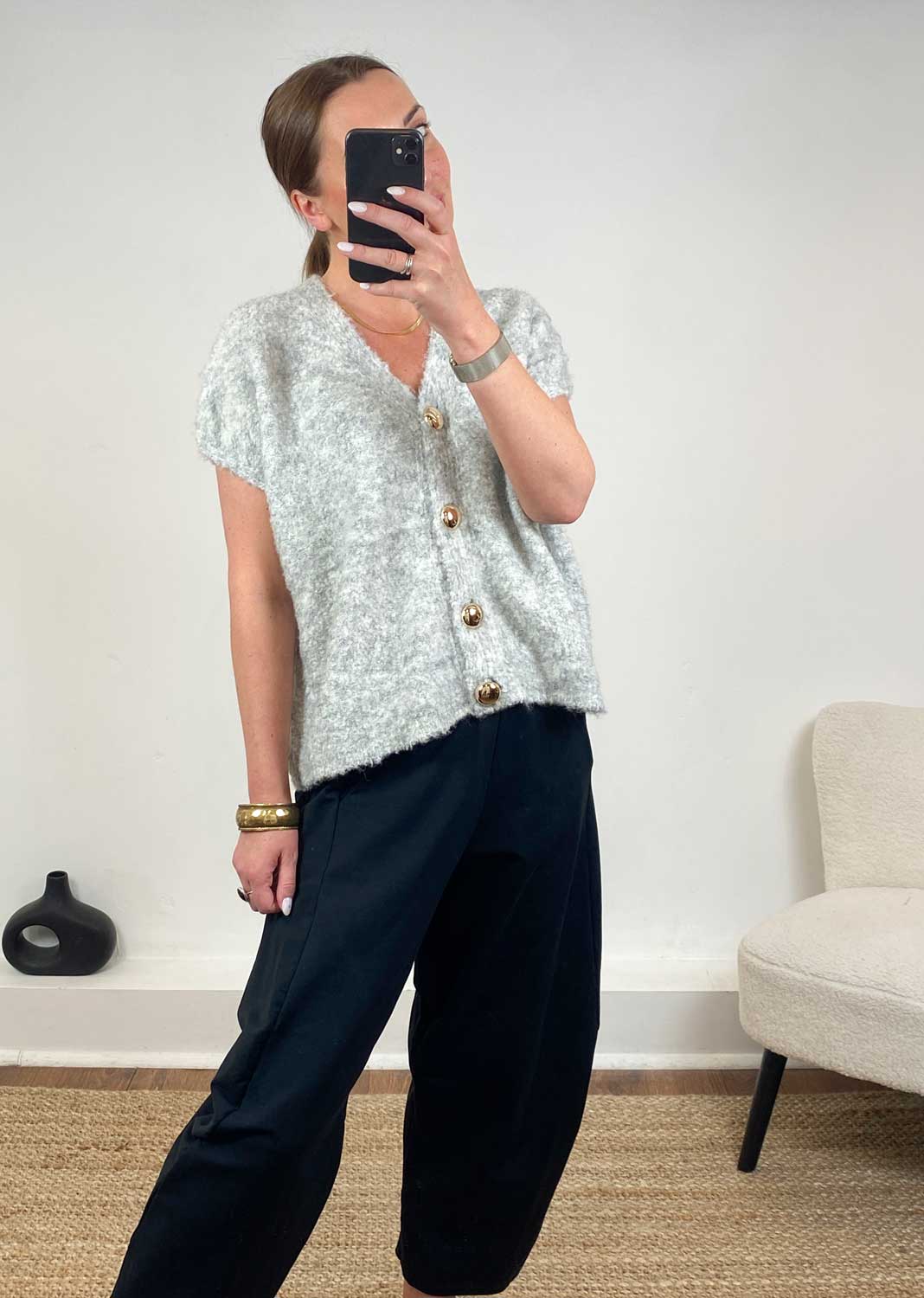 Brigi Grey Sleeveless Cardigan