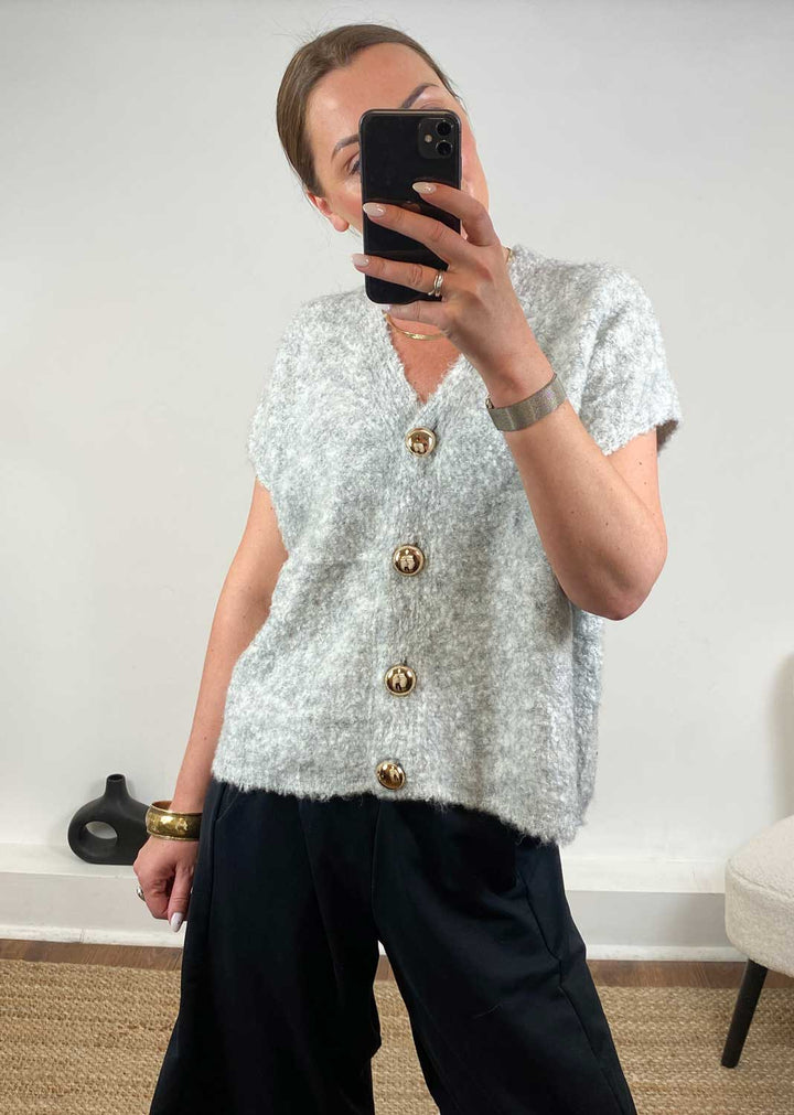 Brigi Grey Sleeveless Cardigan