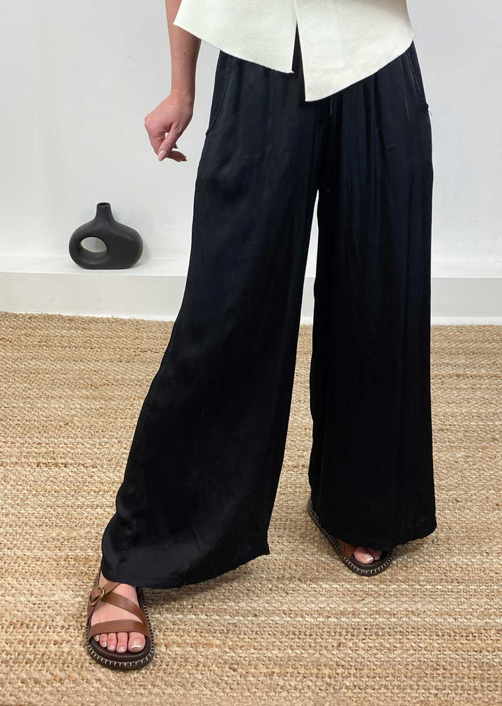 Silky Wide Leg Black Trousers