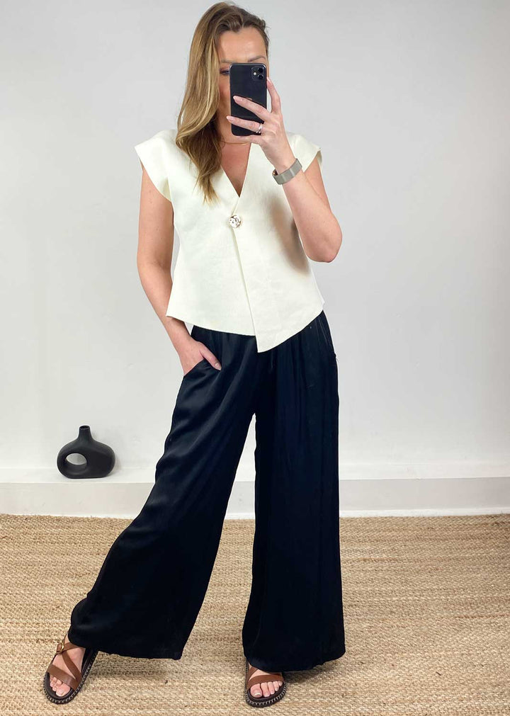 Silky Wide Leg Black Trousers